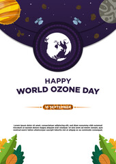 Poster Template Simple Concept Vektor World Ozone Day With Plant Illustration