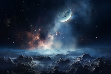 Naklejka na ściany i meble Planet with Nebula Stars Galaxy Showing the Beauty of Space Exploration in the Sky