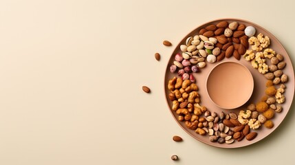  a plate of nuts and a plate of eggs on a table.  generative ai