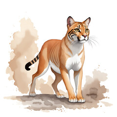 Puma in cartoon style. Cute Little Cartoon Puma isolated on white background. Watercolor drawing, hand-drawn Puma tiger in watercolor. For children's books, for cards, Children's illustration.