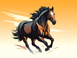 Obraz na płótnie Canvas Galloping horse, illustration on orange background