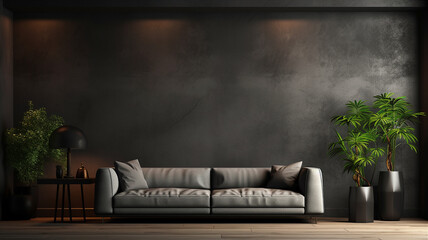 Home Interior, modern dark home interior background, wall mockup. Generative AI
