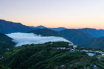 Fototapeta na wymiar Sunrise over the Cingjing Farm in Renai Township of Nantou County in Taiwan