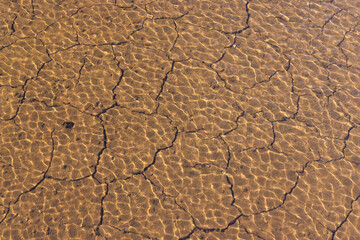 River though the dry soil cracked ground