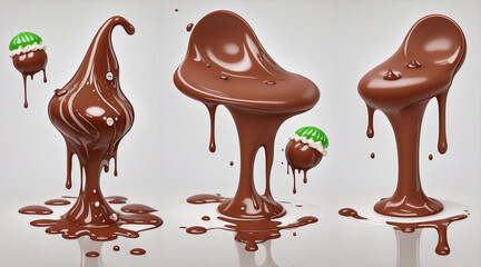 Chocolate splashes set isolated with small drops. Generative AI.