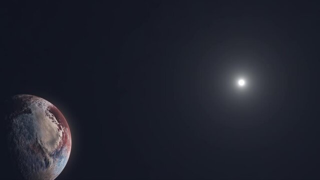 Former Planet Pluto in Deep Space with Distant Sun