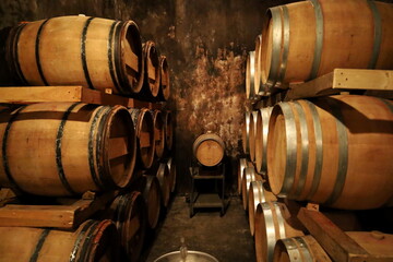 地下ワイン蔵の木樽