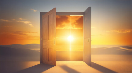 A door that is open to the sun. Generative AI.