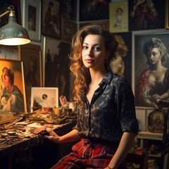 Fototapeta na wymiar artist woman in a studio of painting