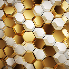 white and golden 3d abstract honeycomb pattern wallpaper