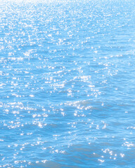 Sun light reflecting or sparkling glitter on water of sea or ocean with beautiful sky blue light...