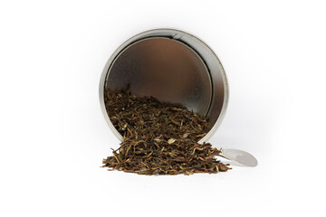 metal box with tea isolated on white 