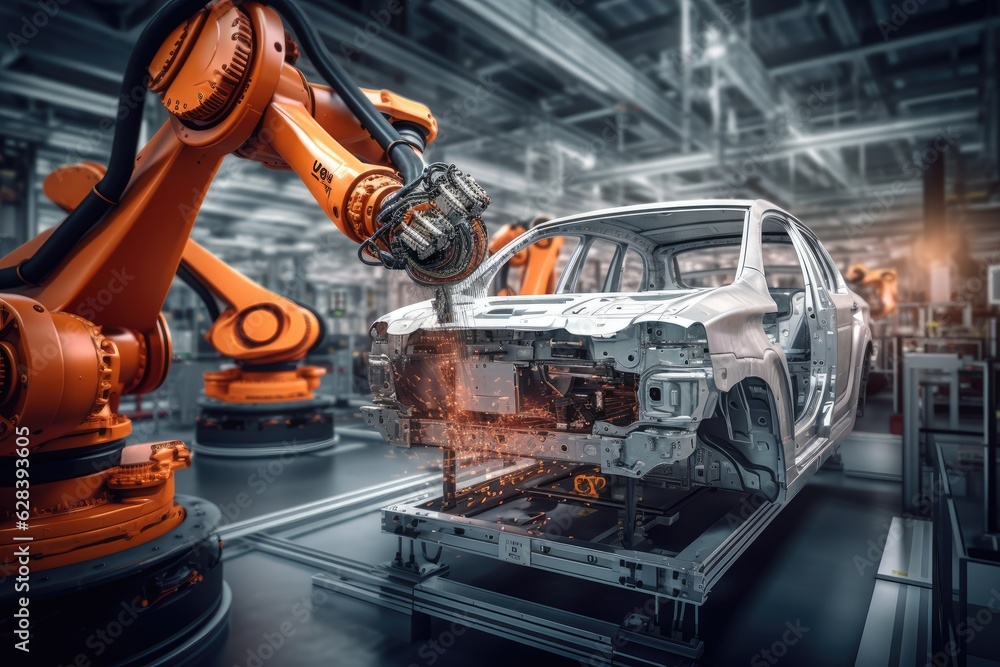 Leinwandbilder robotic arm for electronic assembly line. smart modern factory automation using advanced machines.