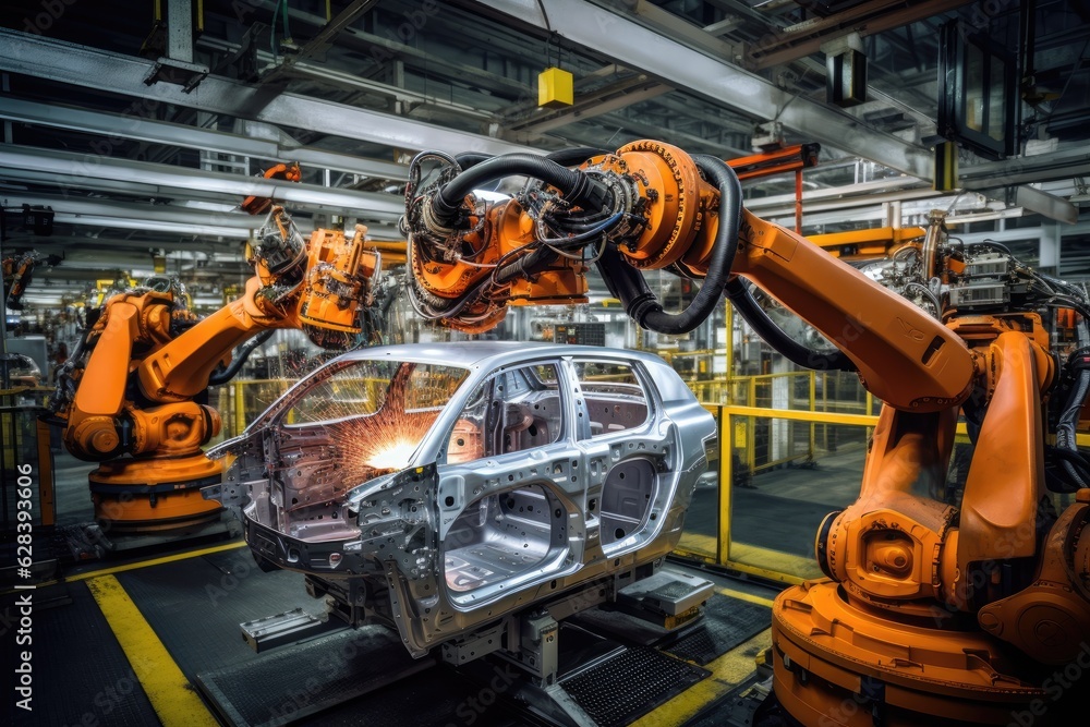 Leinwandbilder robotic arm for electronic assembly line. smart modern factory automation using advanced machines.