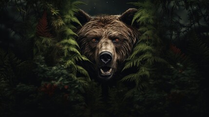 Frontal view of a bear in the forest