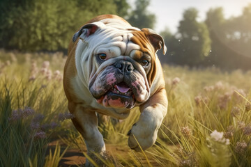 Obraz na płótnie Canvas Bulldog dog running outside