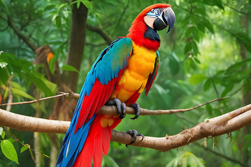 Colorful Macaw bird in the forest Ai Generated