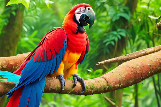 Colorful Macaw bird in the forest Ai Generated