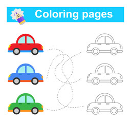 Educational game for children. Go through the maze and color the car according to the pattern.