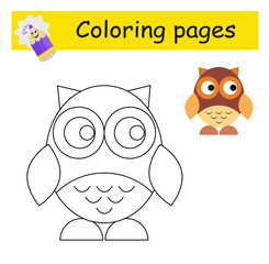 Coloring pages. Cartoon owl vector. Illustration for children education.