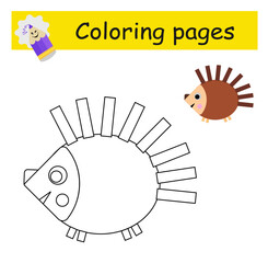 Coloring pages. Cartoon hedgehog vector. Illustration for children education.