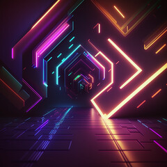 Fototapeta premium A dark tunnel with neon lights
