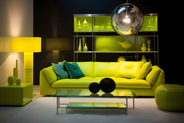 modern living room interior with fluorescent colors