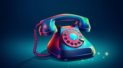Vintage rotary telephone or phone ringing. Dark blue background. Retro handset phone. Device with a dial. Banner.