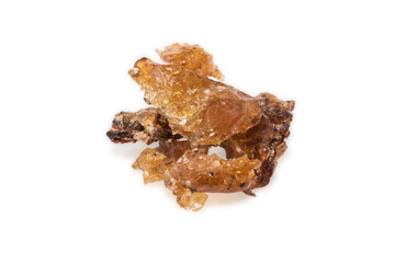 Gum arabic on white background, Pile of natural frankincense Olibanum, Incense