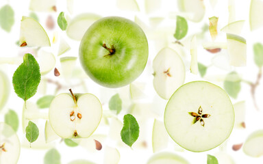 Green Apple Slice and Leaf Abstract