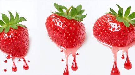 Strawberry splashes set isolated with small drops. Generative AI.