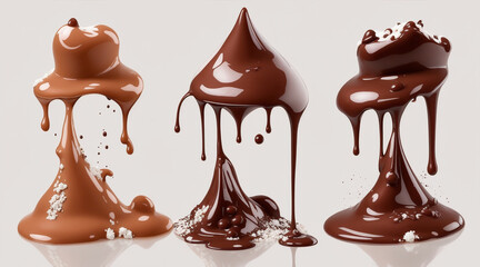 Chocolate splashes set isolated with small drops. Generative AI.