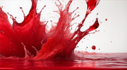 Splash of red water on light background. Generative AI.