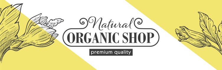 Natural organic shop with premium quality vector