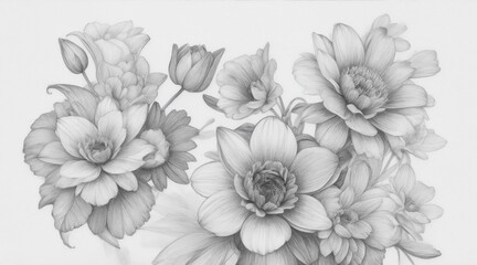 Beautiful decorative flowers in sketch style. Generative AI.