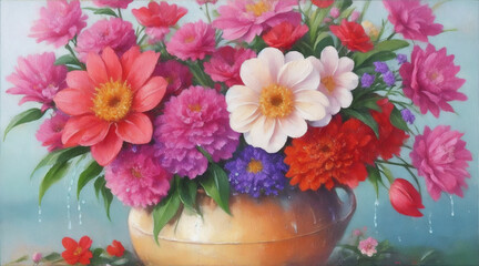 Obraz na płótnie Canvas Beautiful decorative flowers water oil painting. Generative AI.