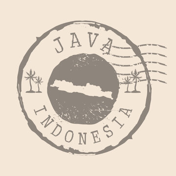 Stamp Postal of Java . Map Silhouette rubber Seal.  Design Retro Travel. Seal of Map Java grunge  for your design. Indonesia. EPS10