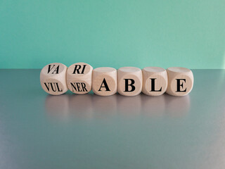 Vulnerable or variable symbol. Turned wooden cubes and changes the word Vulnerable to Variable....