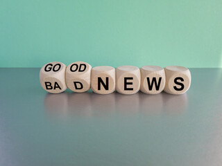 Good or bad news concept. Flipped cubes and changed the words bad news to good news. Beautiful blue...