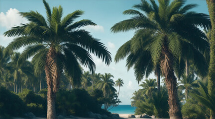 Fototapeta na wymiar Palm trees are on a forest in marine views. Generative AI.