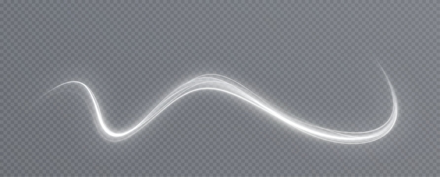  Luminous white lines png of speed. Light glowing effect. Abstract motion lines. Light trail wave png, fire path trace line, car lights, optic fiber and incandescence curve twirl