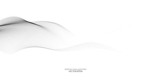 Flowing dots particles wave pattern 3D curve halftone black gradient curve shape isolated on white background. Vector in concept of technology, science, music, modern. - 628403232