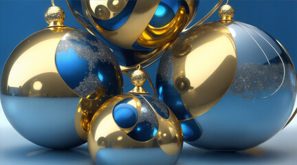 Gold blue and silver spheres on top. Generative AI.