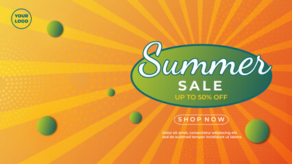 Summer sale banner flyer concept design vector illustration with yellow color.