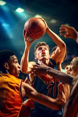 Schilderijen op glas The competitive spirit of school sports captured in an action-packed basketball scoring moment © New Robot