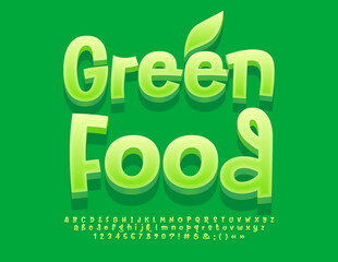 Naklejka premium Vector eco concept Green Food. Funny Green 3D Font. Creative Alphabet Letters and Numbers