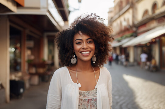 AI generated image of african american young woman in the city