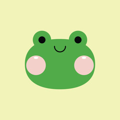 Cute smiling green frog face character icon. Vector illustration in kawaii cartoon style.