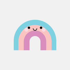 Cute smiling rainbow character icon. Vector illustration in kawaii cartoon style.