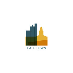 Fototapeta premium South Africa, Cape Town logo with cityscape, skyline, panorama. Vector flat colourful icon, illustration. African city clip art with landmarks and building silhouettes